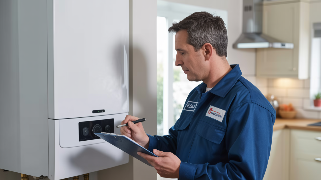 Gas Safe registered engineer carrying out a gas safety check on a boiler in Lichfield