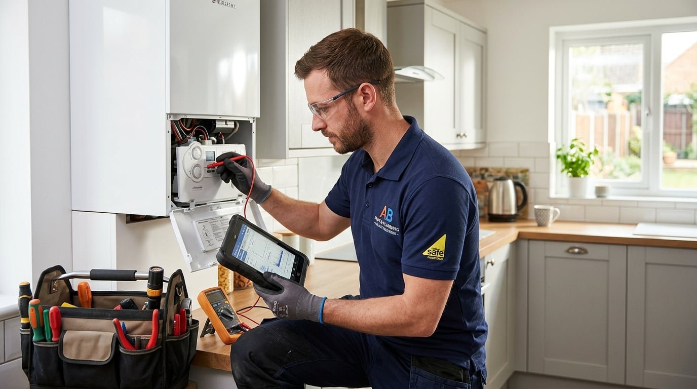 Gas Safe registered heating engineer servicing a combi boiler in a Lichfield home – Vulcan Heat